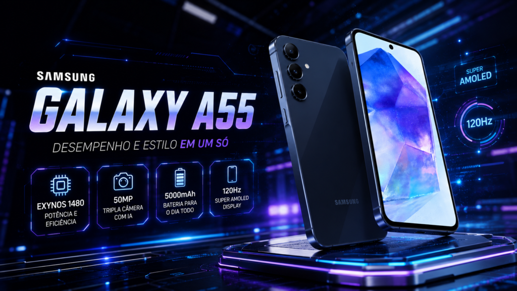 Samsung Galaxy A55 5G Vale a Pena em 2026? 2 Samsung Galaxy A55 5G a fundo: câmera 50MP, tela AMOLED 120Hz, bateria de 5.000 mAh e IP67. Descubra se ele vale o preço no Mercado Livre em 2025.