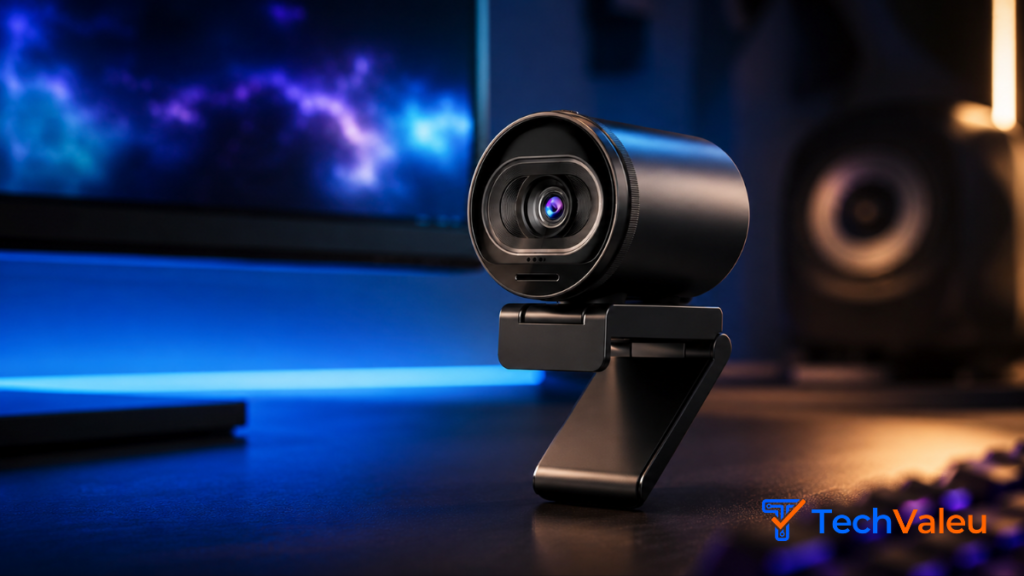 Webcam Emeet S600 4k melhor imagem para youtubers 2 webcam emeet s600 4k sobre a mesa