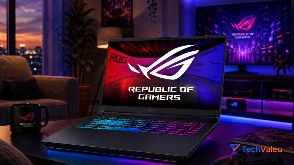 O Melhor Notebook para Trabalhar com Programas Pesados (ROG Strix G16) 2 Notebook ASUS ROG Strix G16 processando renderização pesada de gráficos 3D em ambiente de engenharia de alta performance.
