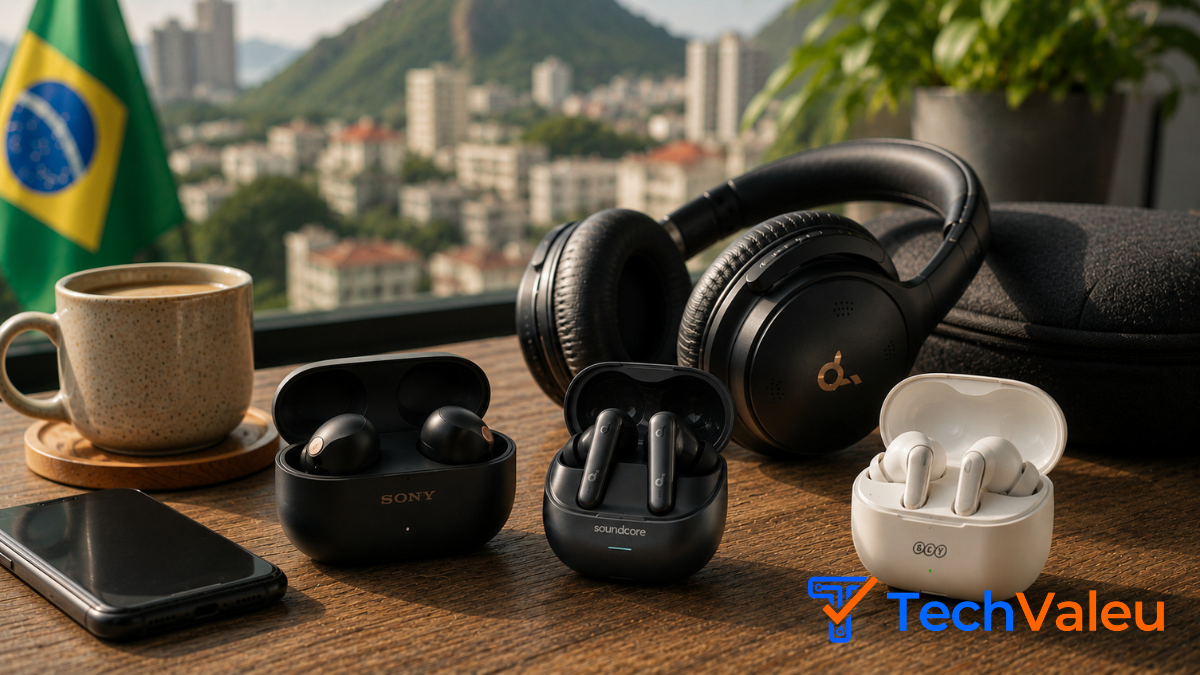 Melhores fones Bluetooth de 2026 com cancelamento de ruído: Sony WF-1000XM5, Soundcore Liberty 4 NC e QCY HT05 Melobuds em comparação de custo-benefício.