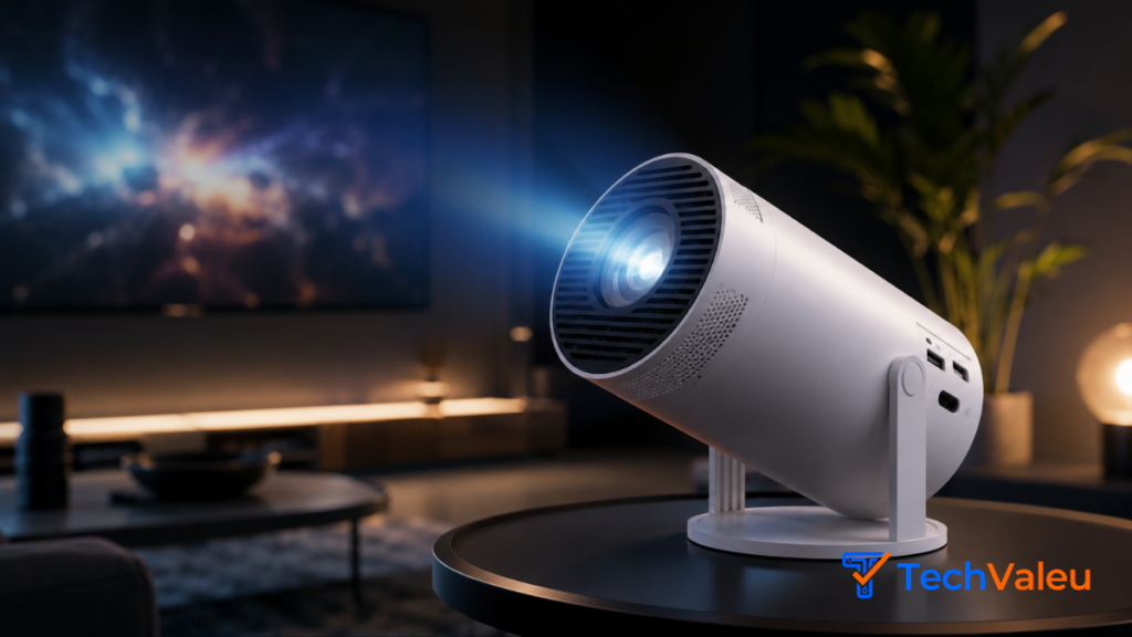 Projetor 4K Android 11 vale a pena para assistir aos jogos da copa do mundo? 2 comparação de brilho do Projetor Portátil 4k Hd Android 11.0portátil smart em ambiente iluminado e escuro