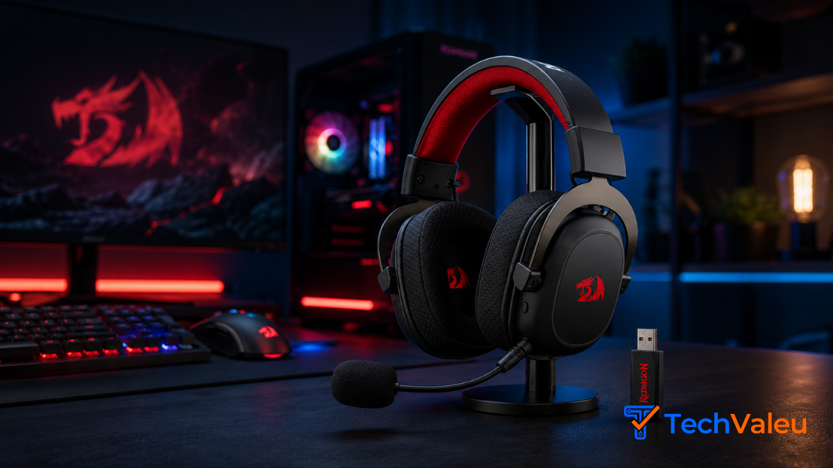 redragon zeus pro wireless vale a pena posicionado no suporte gamer com led rgb